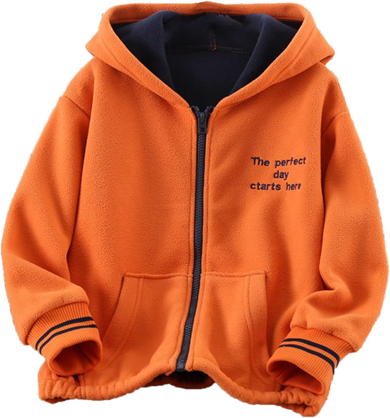 Toddler Kids Boys Girls Long Sleeve Fleece Zippered Hoodie Coat Jacket Winter Warm Thicken Jacket (Orange, 13-14 Years)