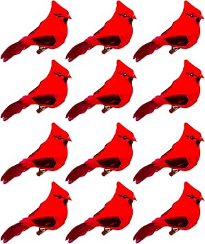 Cartanfill- 3D DIY Christmas Tree Ornaments Bird Decorations with 12PCS Clip on Cardinals for Xmas Tree, Winter Holiday Home Decorations Supplies