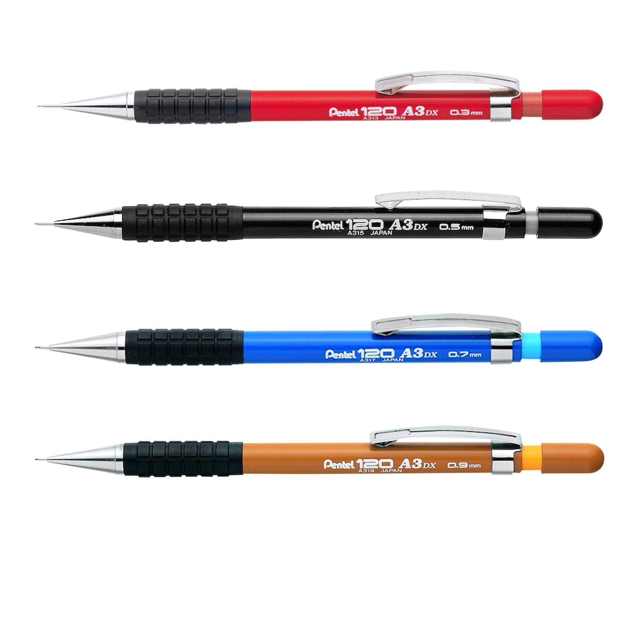 Portamine Pentel 0.9 Mm Giallo 120 DX, Ricaricabile, Clip Metallo E Impugnatura In Gomma, Confezione Da 3 - 2