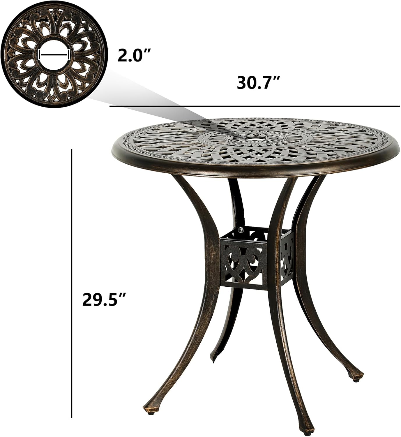 Greaptio 31" inch Bistro Chair Outdoor Round Dining Table Patio Cast Aluminum Metal Conversation Table with 2.0" Umbrella Hole (31" Round Table)