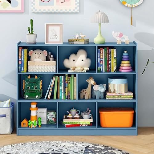 Miniatura 10 de KOTEK Organizador de almacenamiento de juguetes, estantería infantil de 8 cubos, estantería de madera de 4 niveles, estante abierto para guardería,