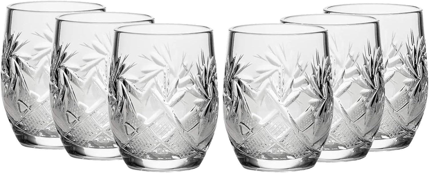 World Gifts Set of 6 Russian Cut Crystal Shot Glasses - 1.7 oz Hand Made Soviet USSR Vodka Shooters, Vintage Design