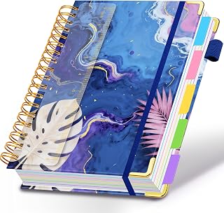 Spiral Journal Notebooks for Work, 300 Pages 5 Subject Notebook College Ruled with Dividers & Tabs, 8''x 10'' Large Notebook Journal for Women Students Note-Taking and Organizer (Tropical Monstera)
