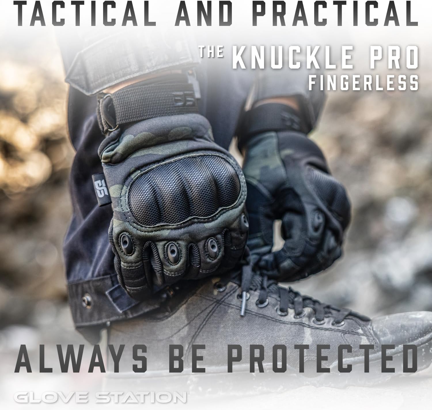 Glove Station- Fingerless Knuckle Gloves for Men - Motorcycle Gloves for, Airsoft, Hunting, Work and Hiking