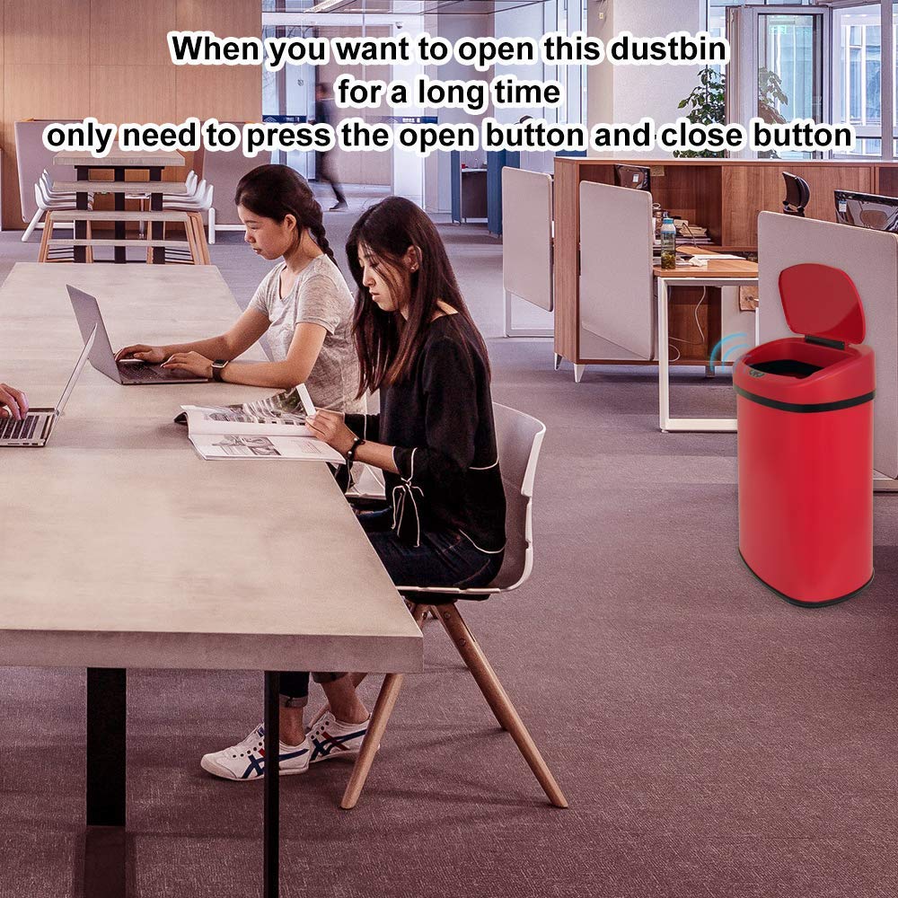 Bigacc 13 Gallon/50L Automatic Kitchen Trash Can with Lid, Touchless Garbage Can, Stainless-Steel Trash Cans Electronic Motion Sensor Smart Trash Bin for Kitchen Office Bathroom, Red