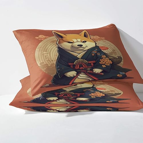 Miniatura 3 de Shiba Inu Sábanas tamaño California King, sábanas japonesas, sábanas y fundas de almohada estampadas de 4 piezas, sábana bajera ajustable de