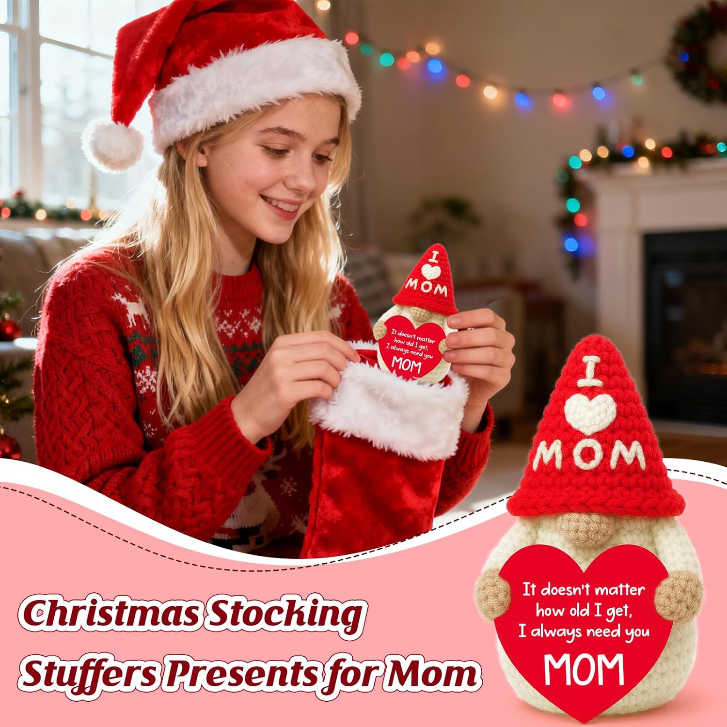 Mom Gifts from Daughter Son - Christmas Stocking Stuffers Gifts for Mom, Sentimental Mothers Day Birthday for Mother New Moms Mama Mother in Law - Handmade Crochet Gnome - Image 6