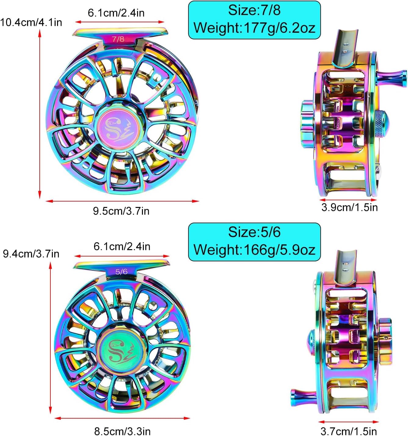Yun Nong Fliegenfischrolle, CNC-gefräste Aluminiumlegierung, leichte Rolle für Forellen, Größe 5/6, 7/8, langlebige, kompakte Fliegenrolle für Süßwasserangeln, Werfen, Grob- und Schwimmangeln