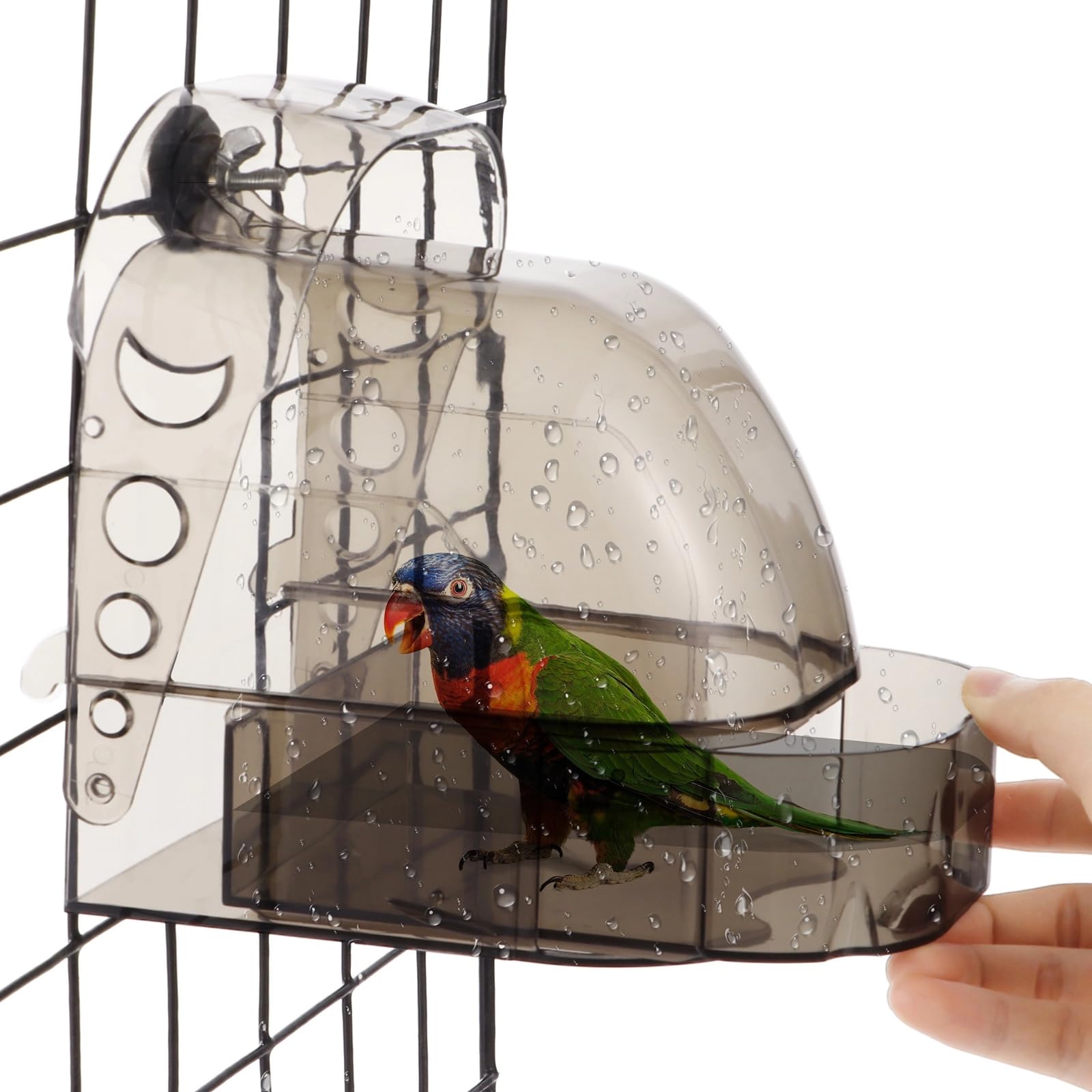 Bird Bath for Cage, Clear Bathtub with Bottom Drawer, Spacious Shower for Parrots, Parakeets, No-Leakage Cleaning Supplies for Small Medium Birds, Bird Hanging Bathing Box, Bird Cage Feeder