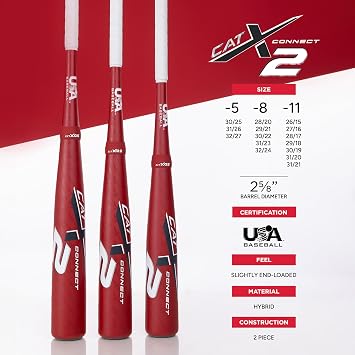 Marucci CATX2 Connect Baseball Bat, 2 5/8 Barrel,5,8,11 Drop, USA, End-Loaded