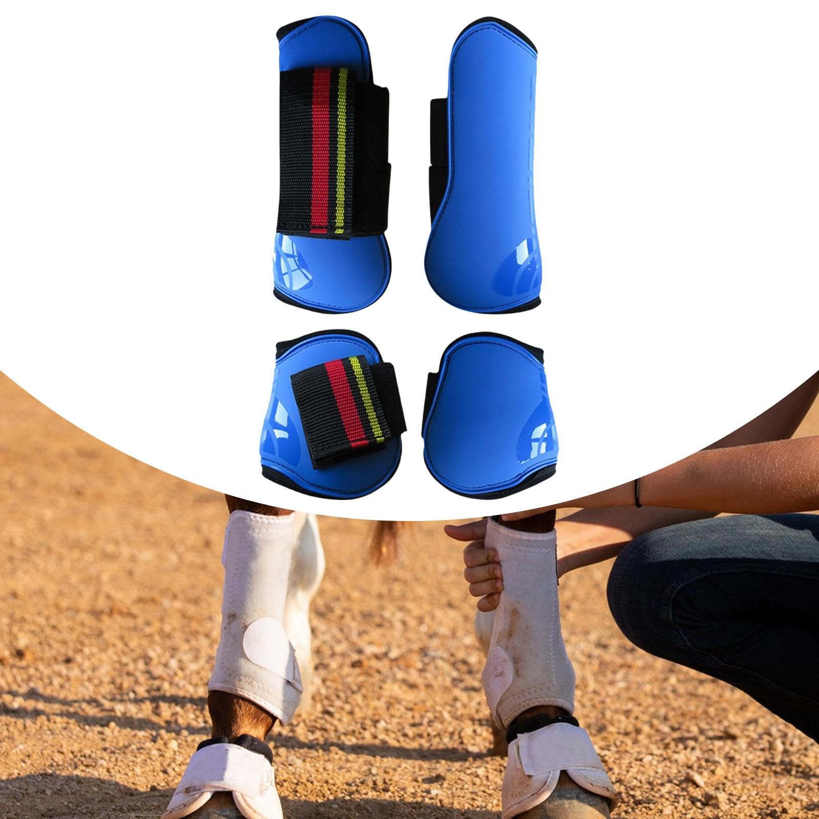 4 Pezzi Paratendini per Cavallo Set di Fasce per Gambe Gambali per Cavallo Stivali per Cavallo per Gambe Anteriori e Posteriori per Ostacoli da Salto, Blu