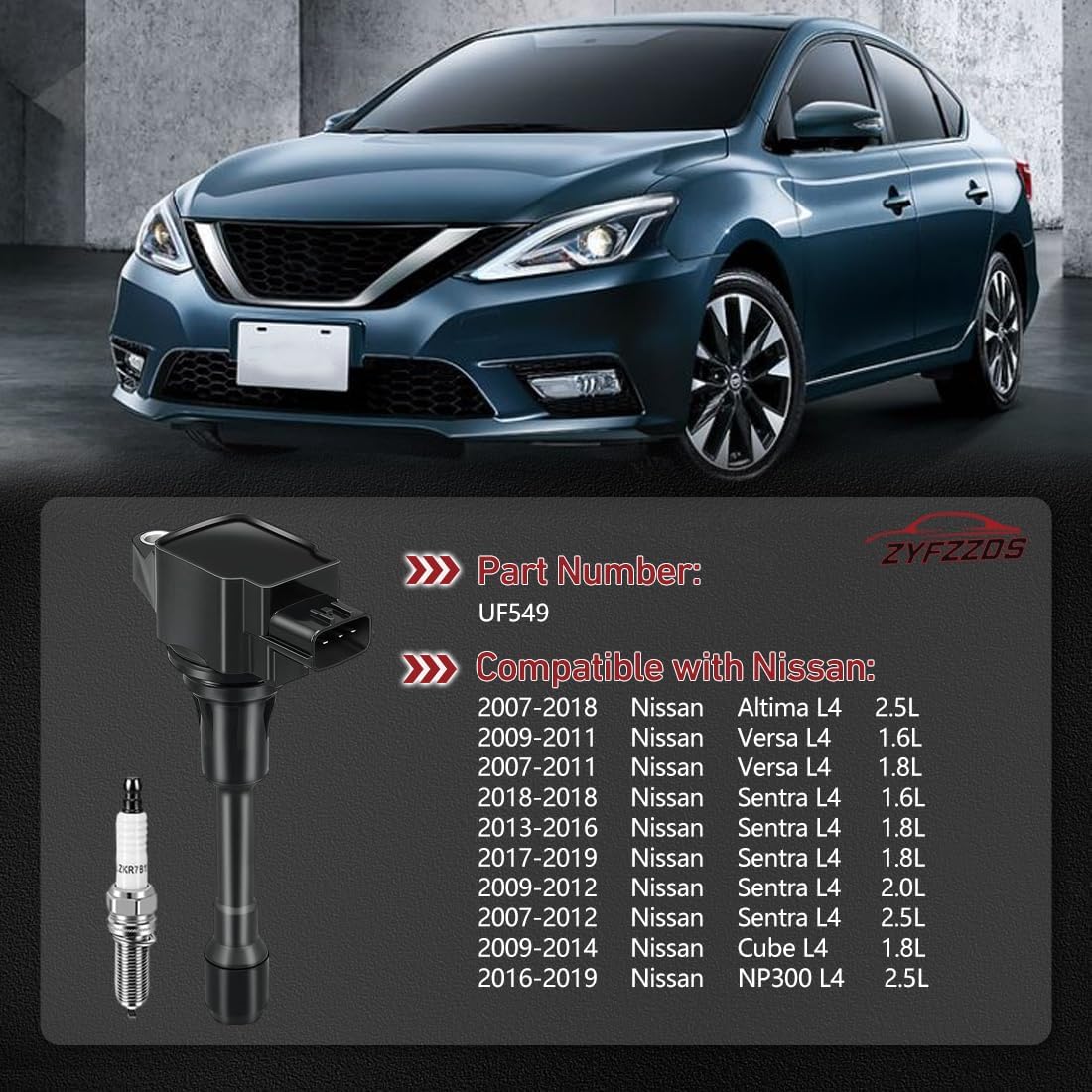 Set of 4 Ignition Coil Pack & Spark Plugs FIT Nissan Altima, Versa, Sentra, Rogue, Cube, NV200 1.6L 1.8L 2.0L 2.5L, Replaces UF549 9029