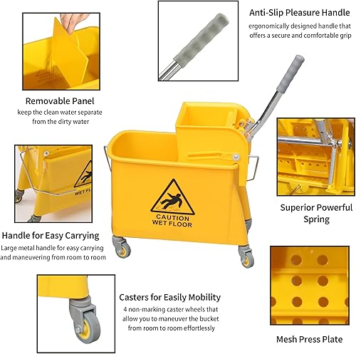 Miniatura 3 de Cubo de fregona con escurridor, 22 cuartos de galón (5.5 galones), limpieza de pisos, asa, ruedas, 16.5 pulgadas de largo x 10.6 pulgadas de ancho x