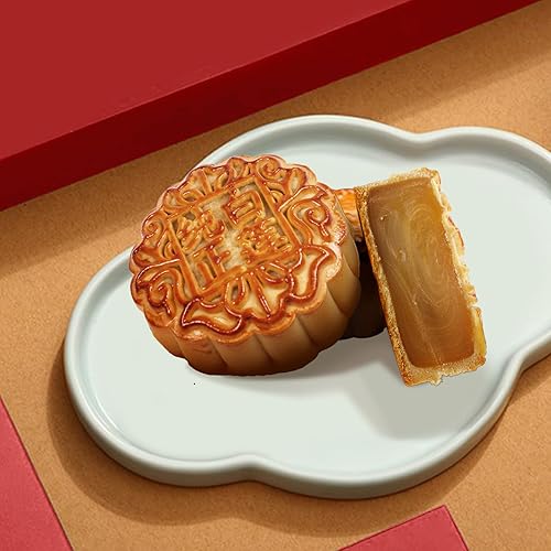 Vista 9 de KWOLYKIM 2 unidades de pasta de loto y pasta de frijoles rojos, pastel de luna tradicional chino postre tradicional de mediados de otoño, pastel