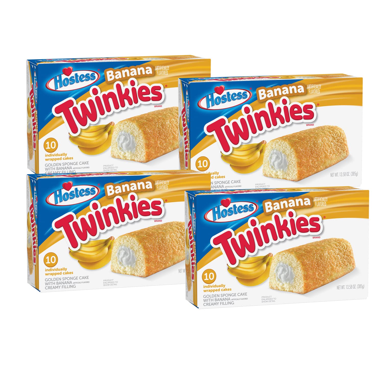 4 x Hostess Hostess Twinkies Banana Box | 4 Packungen Twinkies Banane a 385g | Pro Packung 10 Küchlein | Vorteilspack