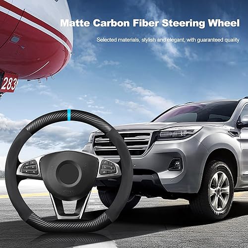 Miniatura 2 de Ergocar Funda para volante de piel sintética de fibra de carbono y microfibra en forma de D, protector antideslizante para volante de automóvil,