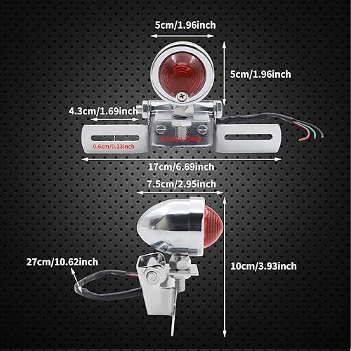 Miniatura 5 de Lámpara de luz trasera de motocicleta con soporte para placa de matrícula compatible con motocicleta - 12 V, aleación de aluminio, plata, 1 unidad