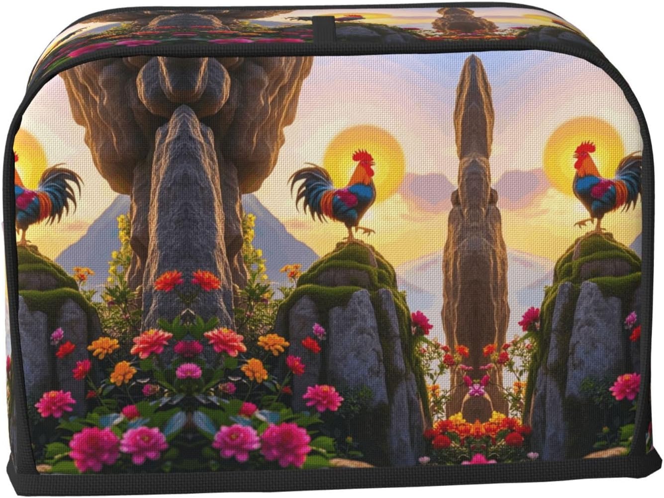 Cliff Rooster Sunrise Toaster Cover 2 Slice, Waterproof Bread Machine Covers with Pockets Universal Size Kitchen Small Appliance Cover with Handle, Dust and Fingerprint Protection
