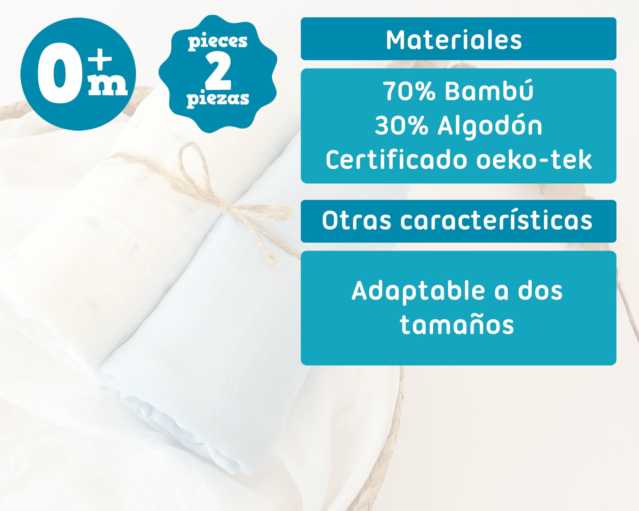 Kiokids Set 2 Mussole Blu e Bianche Stampate 70% bambù 30% cotone 120x120cm
