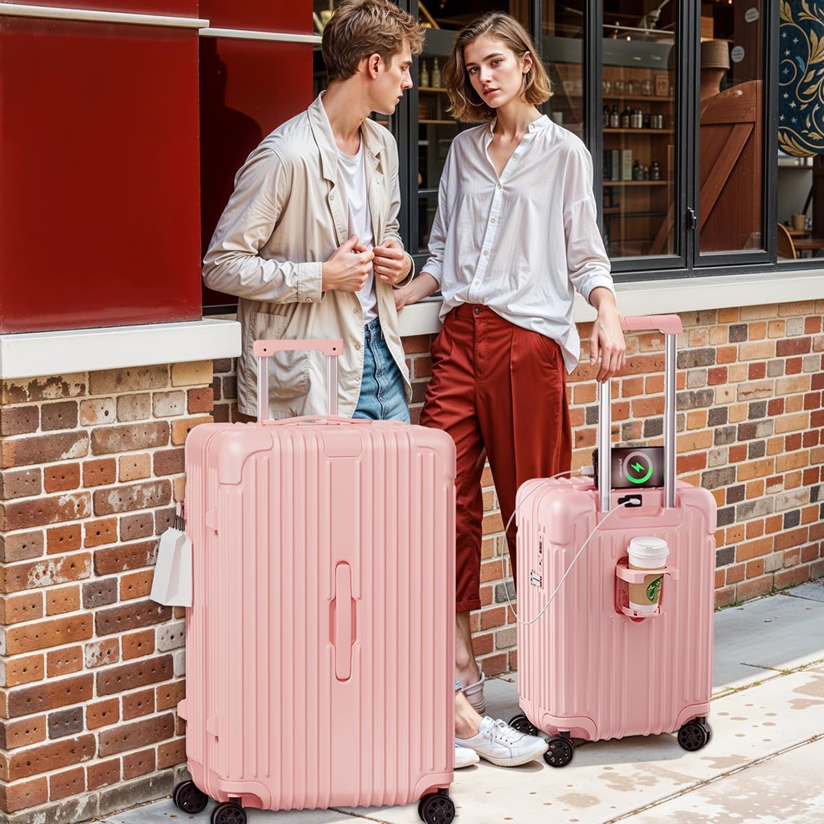 Krute Carry on Luggage 20 Inch Suitcases with Spinner Wheels Hardside Luggages Cup Holder Carry Suitcase USB Charger Port PC+ABS with TSA Lock