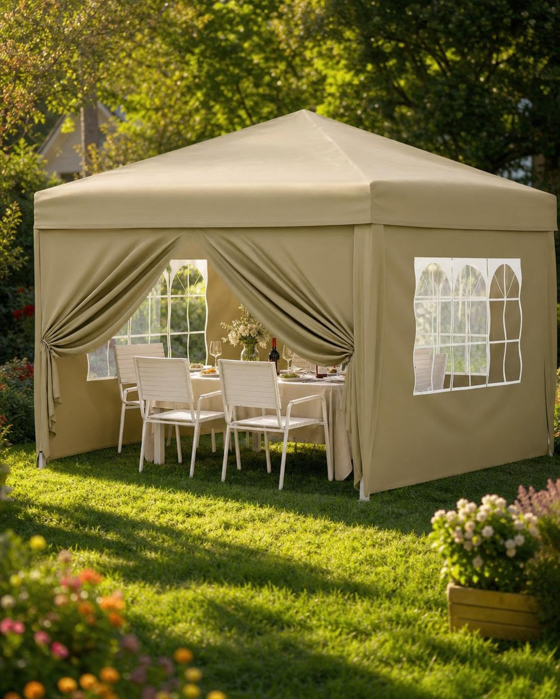 3x3m Pop Up Gazebo with 4 Removable Sidewalls, Heavy Duty Waterproof Gazebo with 3‑Height Adjustable Frame, Portable Outdoor Party Tent with UV‑Protection Fabric for Garden, Party — image 1