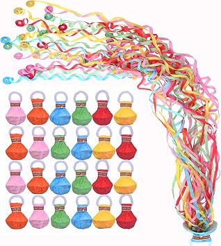 24Pack Hand Thrown Streamer Poppers Colorful, Confetti Streamers No Mess Party Poppers, Streamers for Weddings Birthdays Events, Quiet Easy Cleanup Colorful, 24Pack