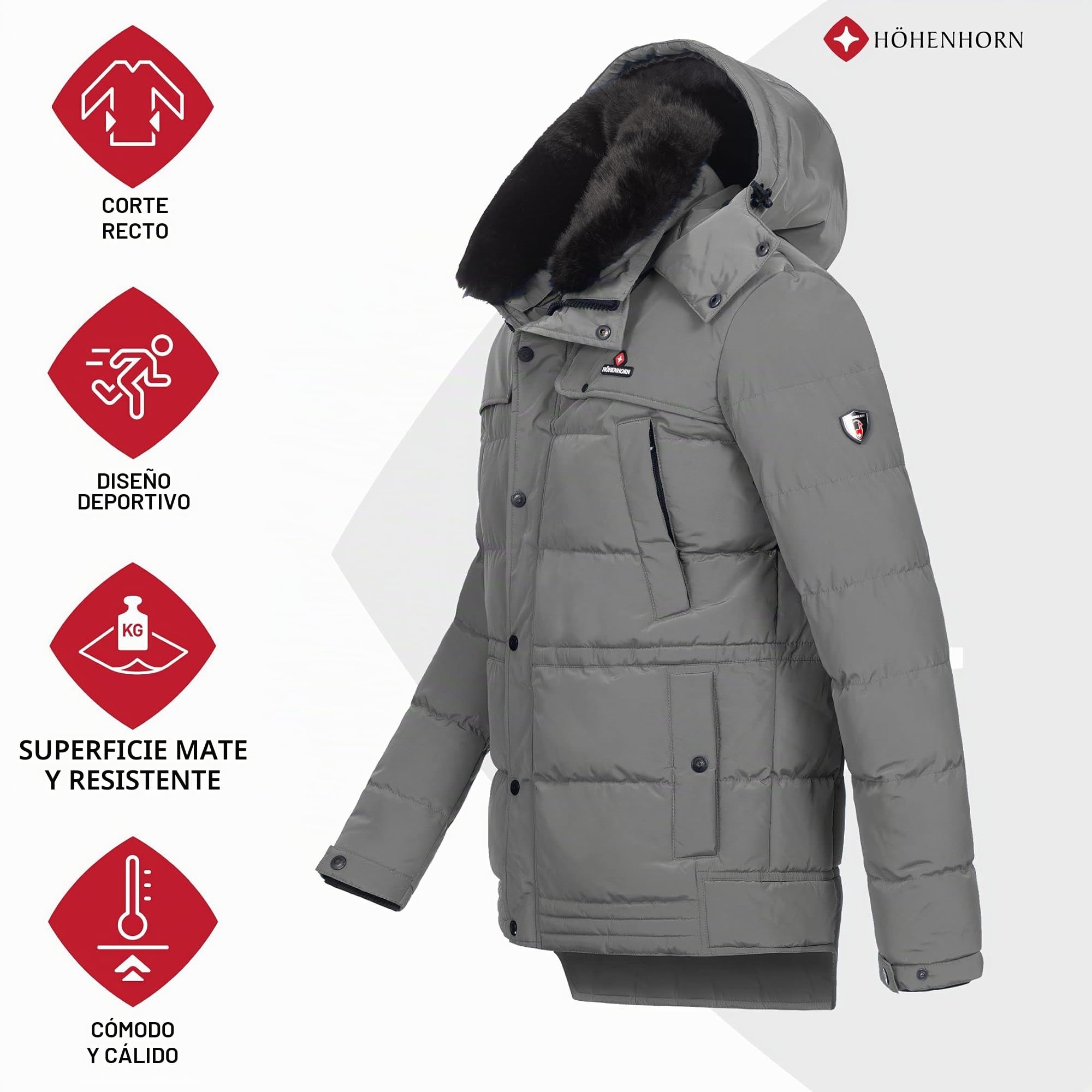 Höhenhorn Adamelo - Chaqueta acolchada para hombre con forro, chaqueta de invierno con cuello de piel sintética desmontable