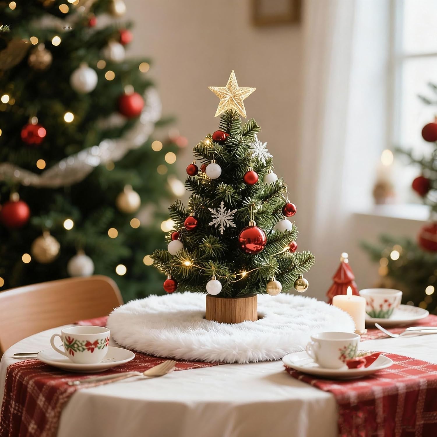 Konsait Plush Christmas Tree Skirt - Round Snow White Xmas Tree Mat Base Cover for Holiday Home Decorations,19Inch/50CM