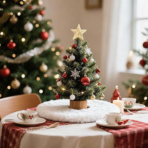 Miniatura 12 de Konsait - Pie de árbol de Navidad de felpa, adornos para el árbol de Navidad, redondo de color blanco como la nieve, cubierta para la base del árbol