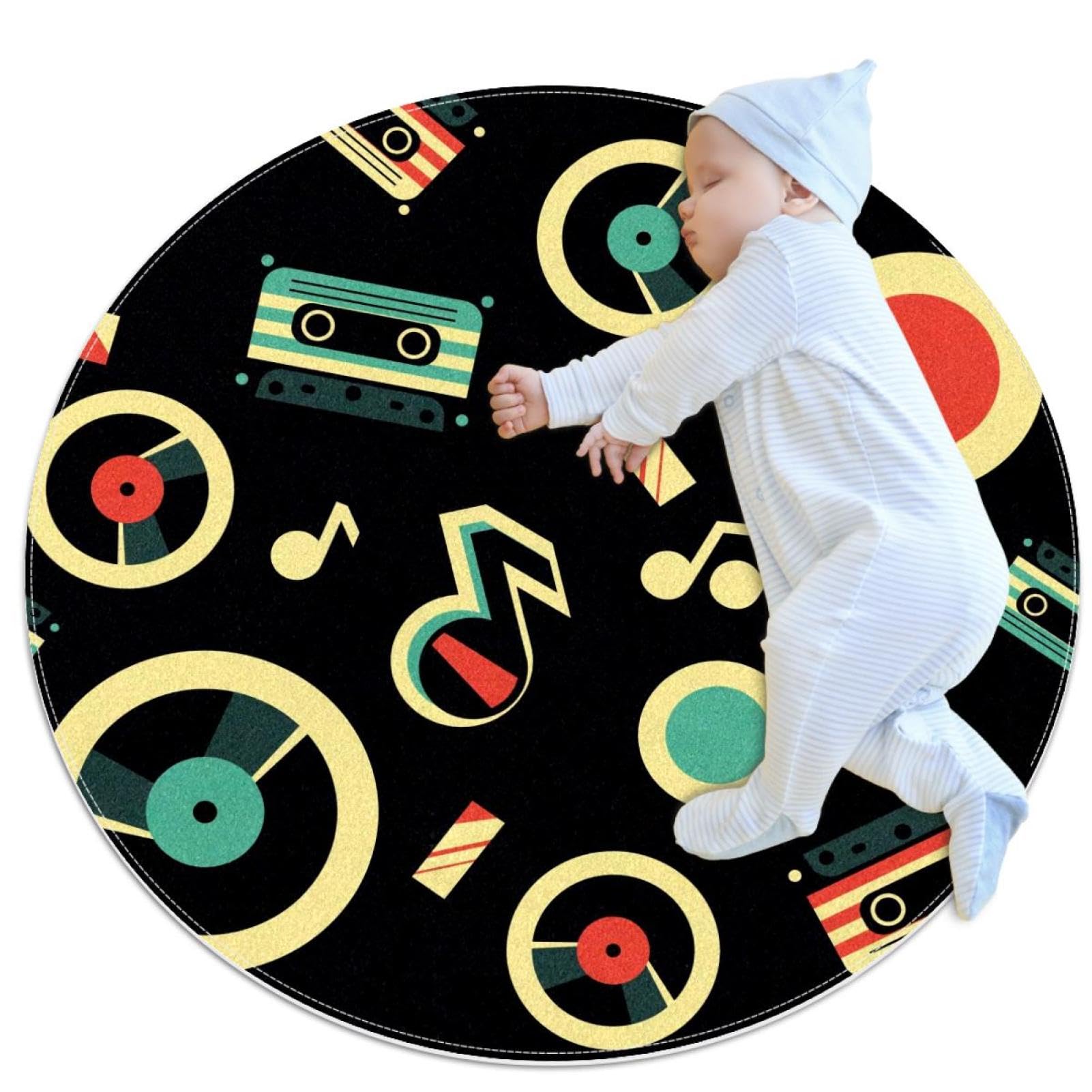 Tapis rond camomille 1m antidérapant pour chambre et salon