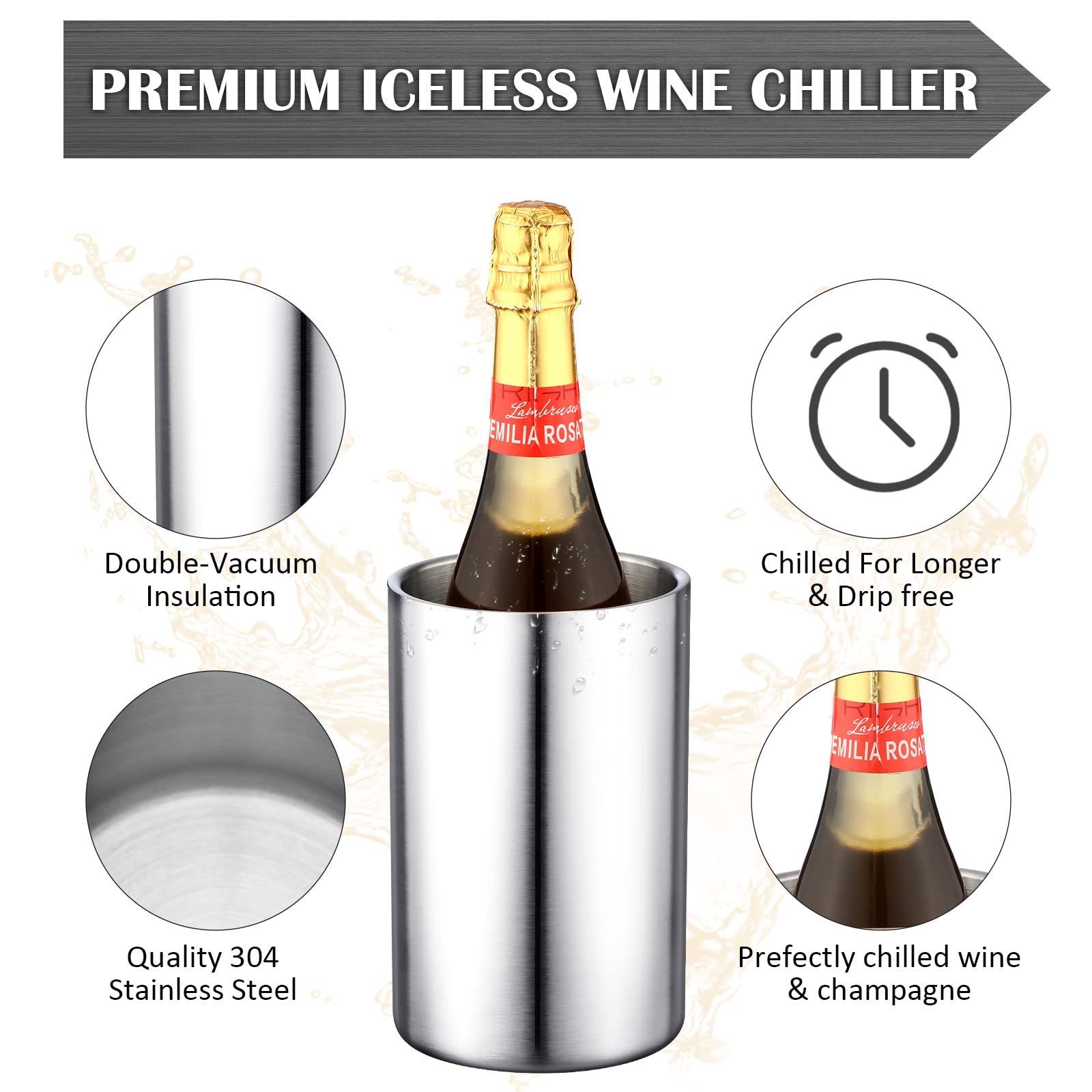 Weinflaschenkühler Edelstahl Weinkühler Eimer für 750ml Flaschen Isolierter Champagnereimer Doppelschicht Weinkühler Eimer zum Kalten von Wein kalt für Weinliebhaber Partys Bar (9 Stück)
