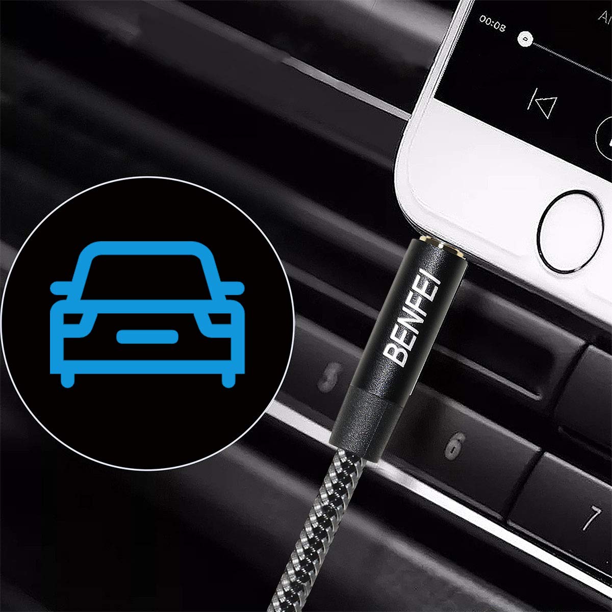 BENFEI AUX Cable, 2 Pack 3.5mm Auxiliary Audio 3.3ft Cable Nylon Braided Male to Male AUX Cord Compatible Car/Home Stereos,Speaker,iPhone iPod iPad,Headphones,Sony Beats,Echo Dot