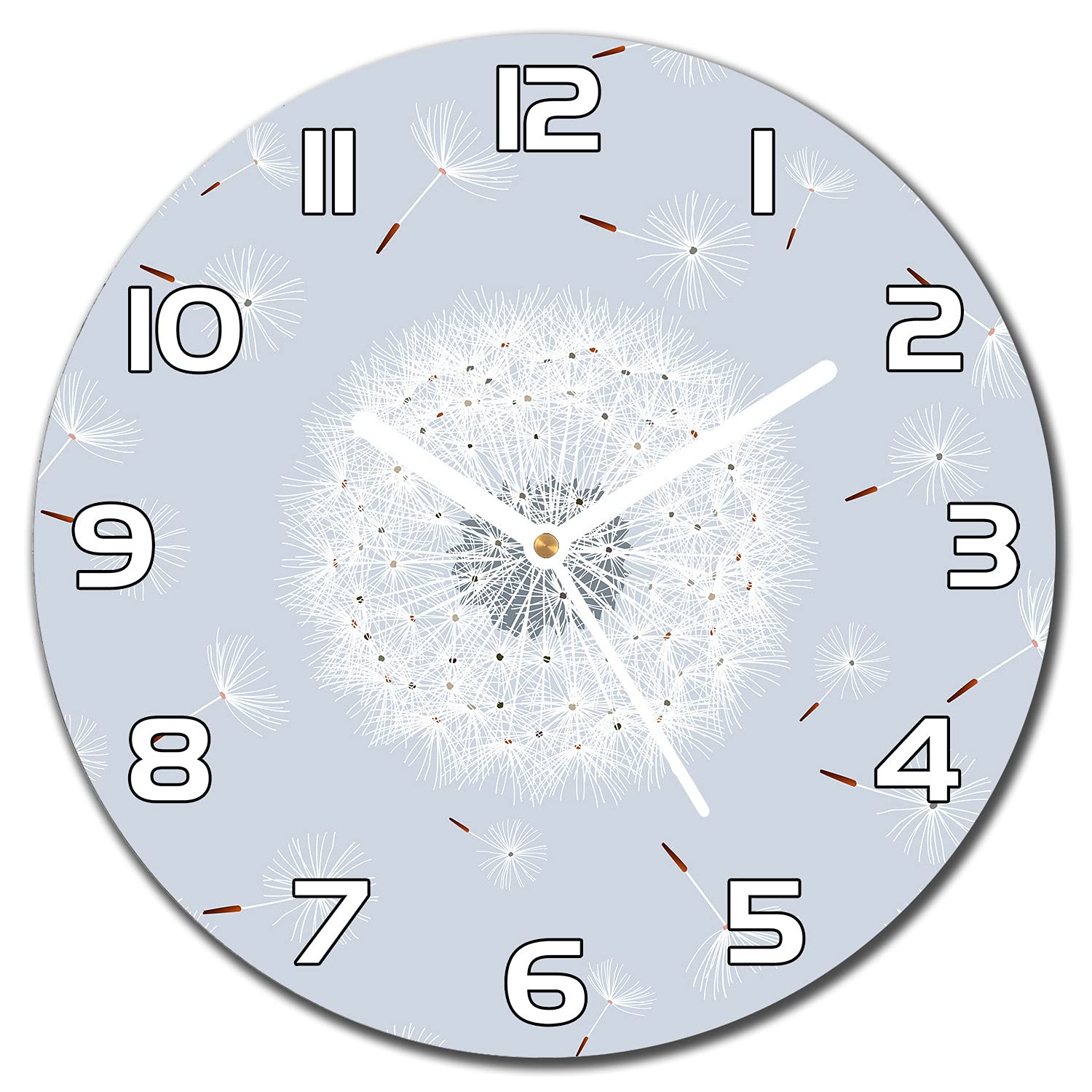 Horloge en verre lisible et silencieuse motif pissenlits pour embellir un mur de salon vide