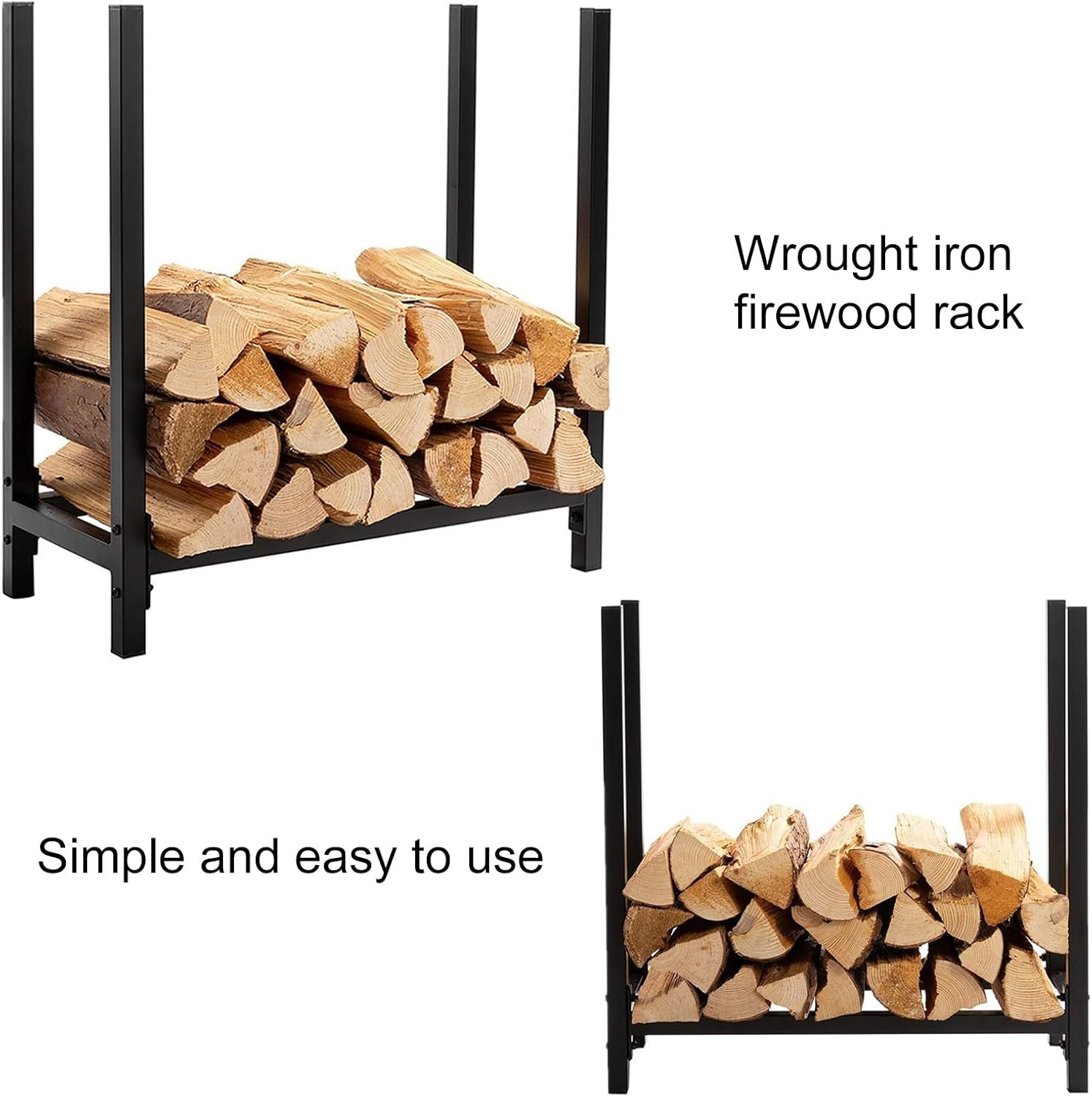 24インチの小型薪ラック、キャンバスバッグ付き、金属フレーム、薪収納ホルダー、鉄製暖炉用薪ホルダー、