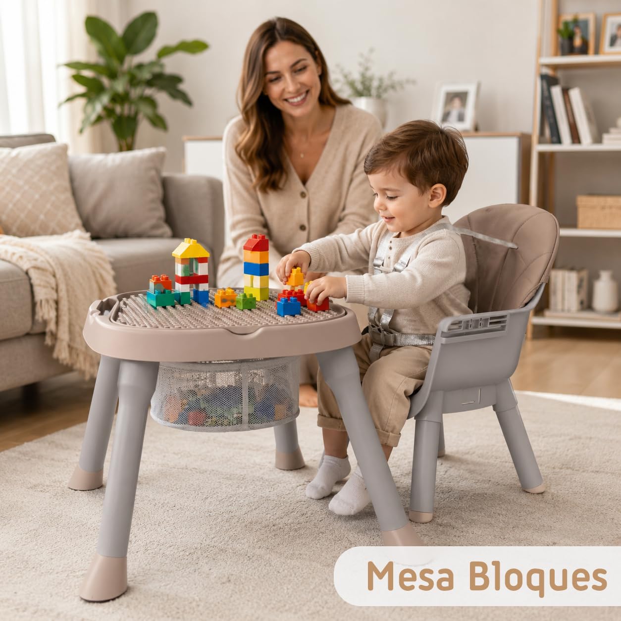 Twinly Ani - Seggiolone 4 in 1, trasformabile in seggiolone per bambini, multifunzione, con vassoio e imbracatura, tavolo e sedia per bambini, fino a 15 kg, colore: marrone