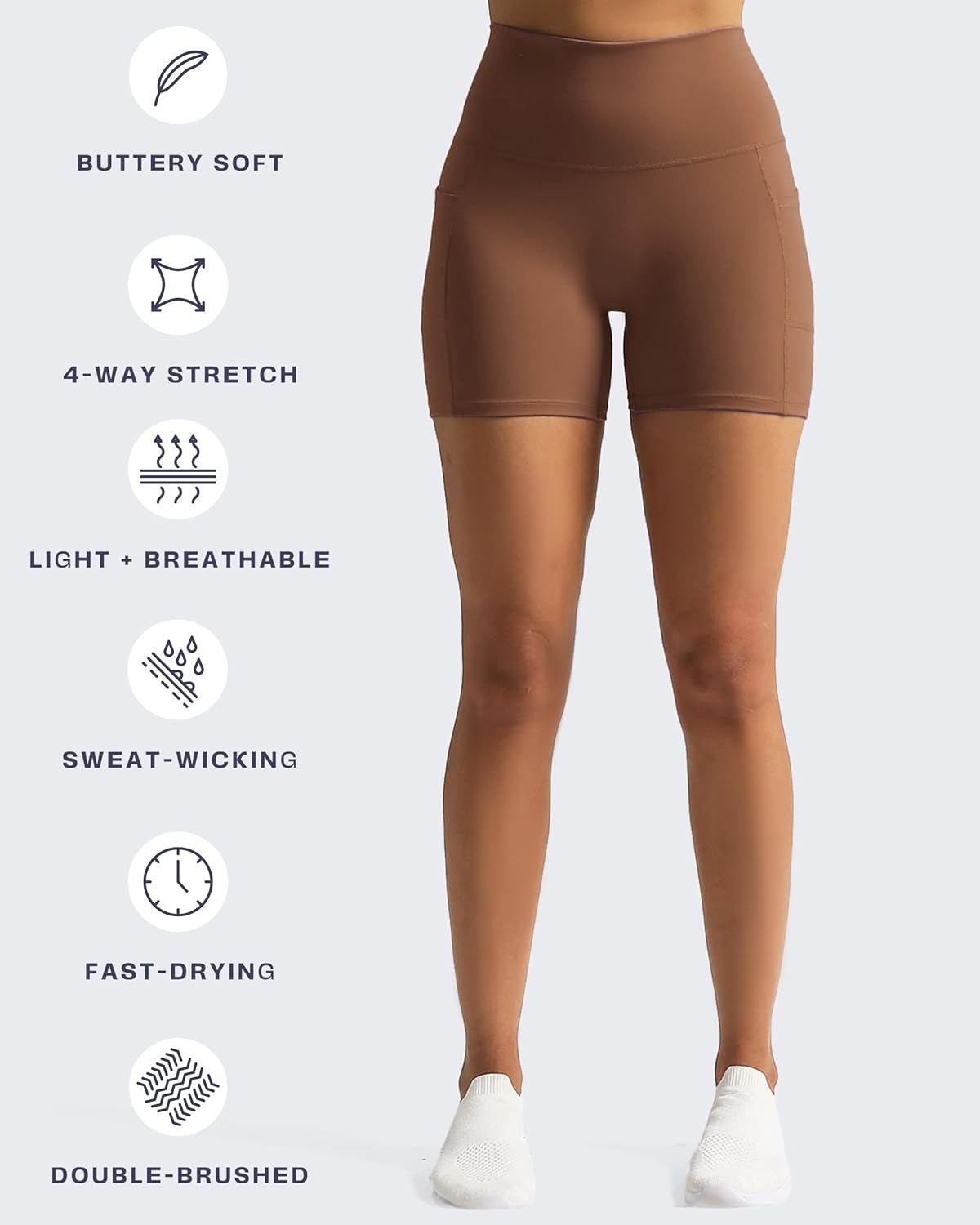 Aoxjox Biker Workout Shorts for Women with Pocket Legend Tummy Control High Waisted Athletic Gym Running Yoga Short 5" - Image 4