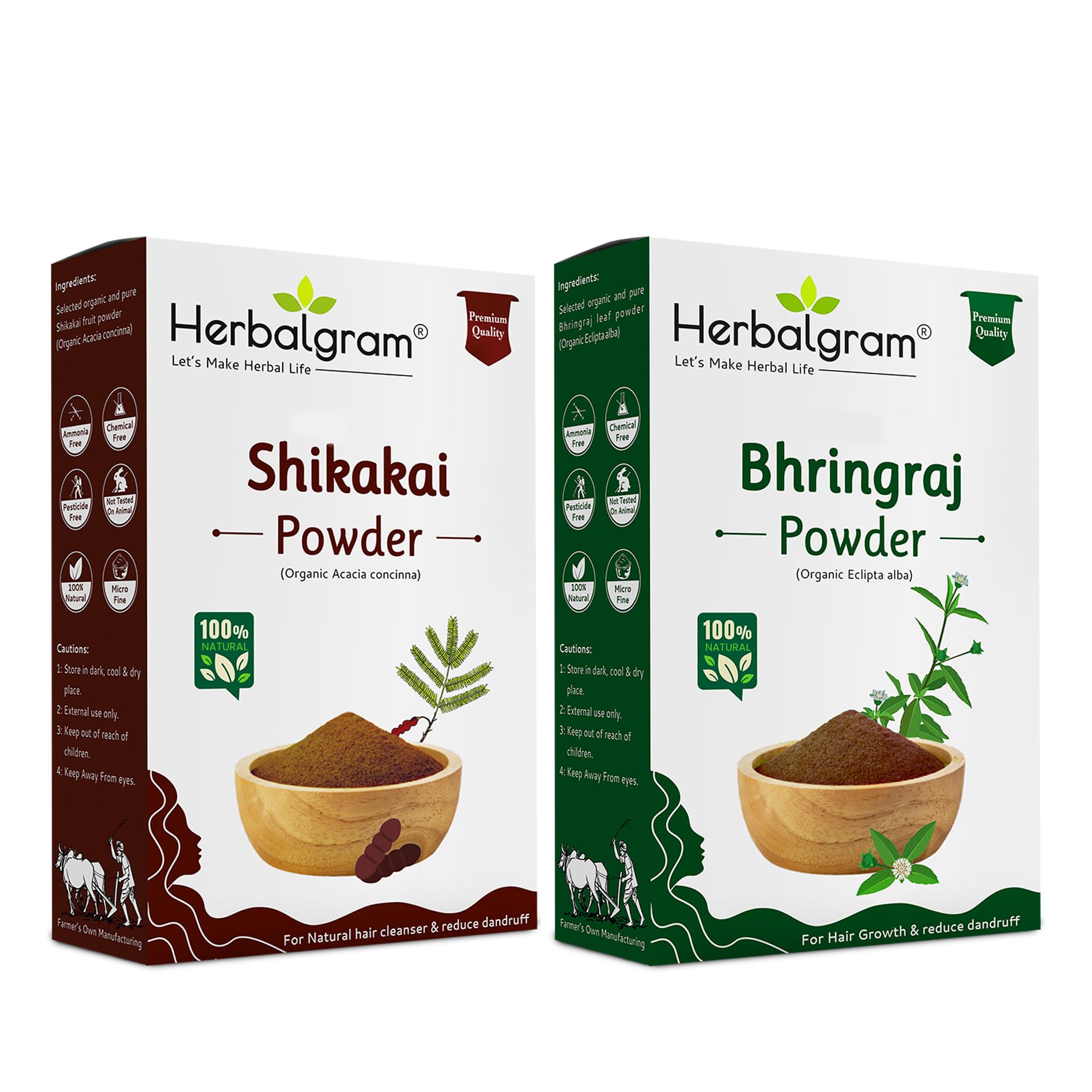 Herbalgram Shikakai & Bhringraj Powder Herbal Combo Ayurvedic Cleanser & Growth Booster for Strong, Lustrous Hair 100% Natural Hair Care 2 x 200g-image-17