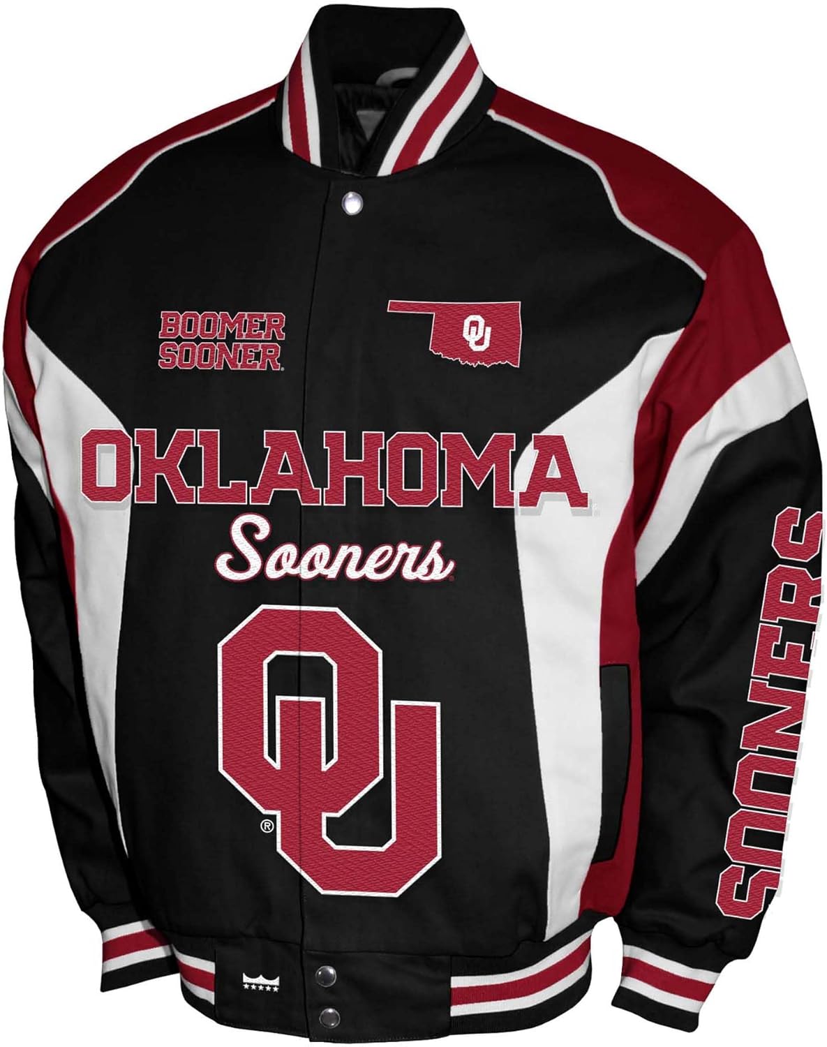 2Bhip NCAA Oklahoma Sooners Jacket - Black & Crimson Boomer Sooner Men's Spirit Twill Campus Coat - Bomber Jackets For Men