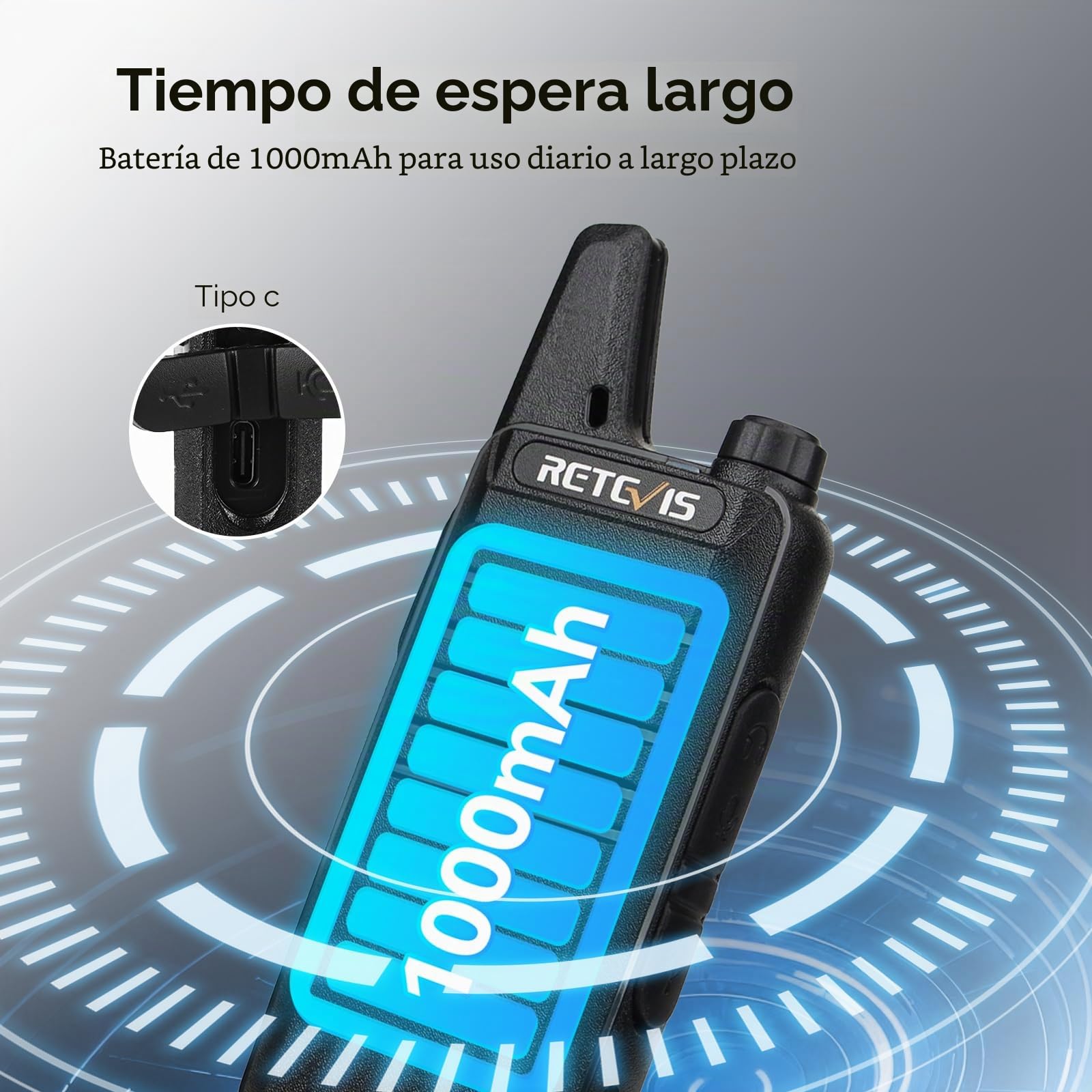 Retevis RT622 Walkie Talkie, Mini Walkie Recargable, PMR446 Licencia Libre, VOX Squelch CTCSS/DCS, Emergencia Walkie-Talkie Profesional para Adultos, Colegio (Negro, 4 Piezas)
