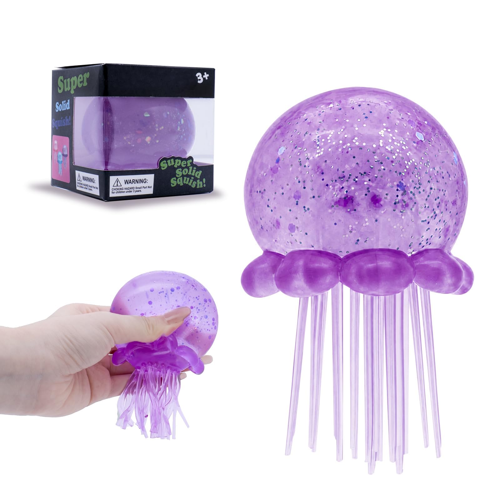 Glitter Jellyfish Squishy Stress Balls, Squishys Fidget Toys for Kids & Adults, Soft Slow Rising Jellyfish Squeeze Sensory Stress Toys for Autism Anxiety Relief Office, School & Travel