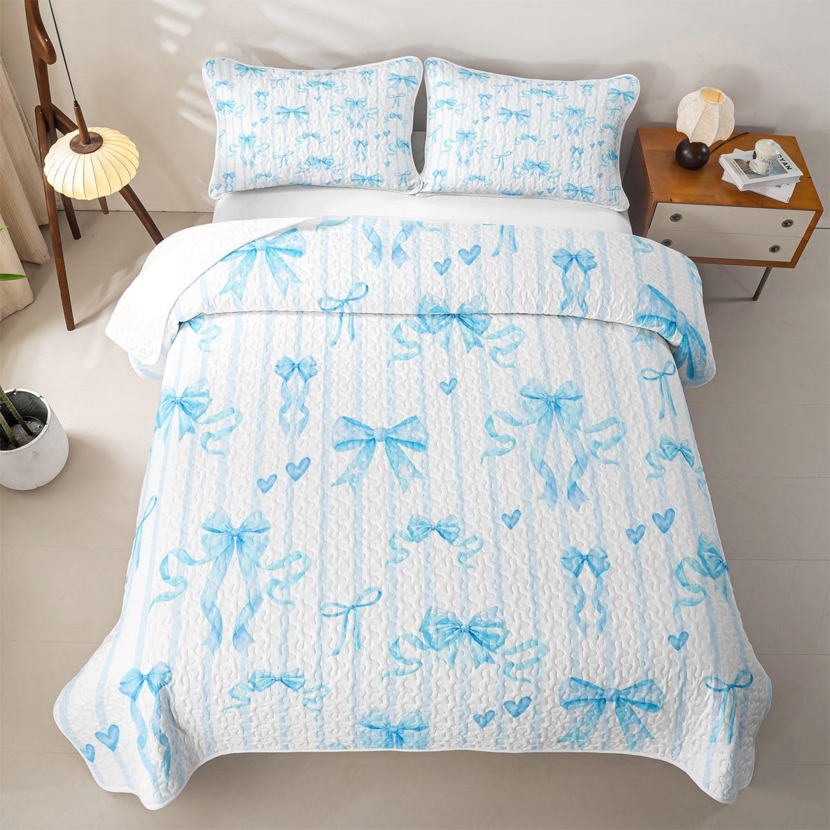Homewish Süße Blaue Schleife Schleifchen Steppdecke 220x240cm