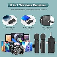 Vista 2 de Mini micrófono inalámbrico 3 en 1 para iPhone y cámara de teléfono Android, micrófono de solapa Bluetooth Lavalier para grabación de video