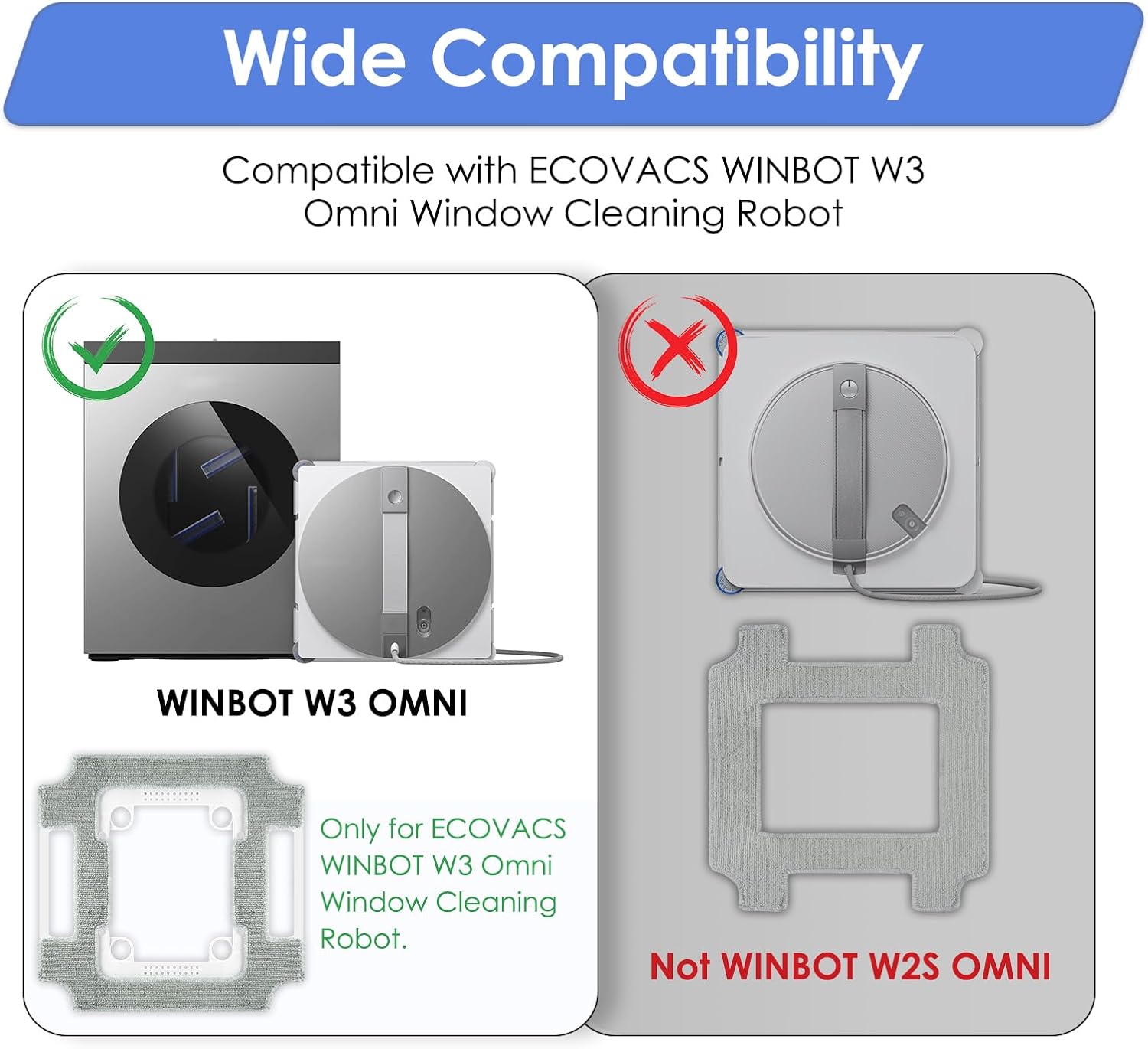 2 Replacement Parts Cleaning Cloth for ECOVACS WINBOT W3 Omni Window | Mop Cloth Assembly with Bracket Holder, Microfiber Mop Pad, Tool-Free Installation