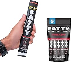 FATTY Meat Sticks, Made with Grass Fed Beef, Pork Raised Without Antibiotics, 11g Protein Per Stick, Honey BBQ, 2 oz. (Pack of 5)