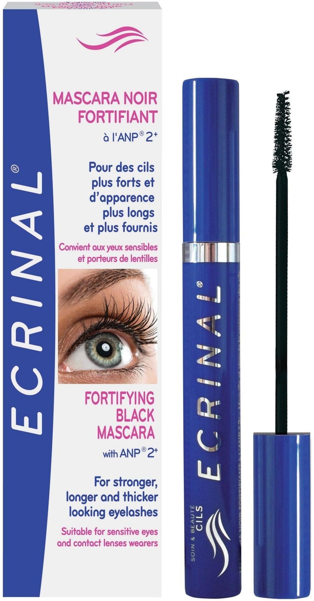 Ecrinal Fortifying Black Mascara with ANP 2+ - Longer Thicker Volumizing Mascara, Volume & Length, Gentle for Sensitive Eyes & Contact Lens Wearers, Nourishing Black Mascara - 0.23 fl oz