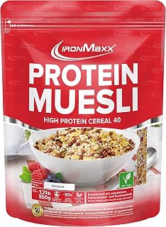 IronMaxx Protein Müsli - Banane 550g Beutel | Veganes High Protein Müsli laktosefrei | Reduzierter Zuckergehalt & Low Carb
