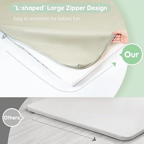 Miniatura 5 de Tapete de juego acolchado para bebé, de cuero vegano súper suave, 48 x 48 pulgadas, antideslizante, de espuma gruesa, acolchado, para bebés de 6 a