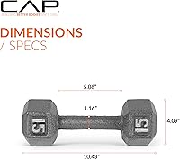 Vista 4 de CAP Barbell Mancuerna hexagonal de hierro fundido Múltiples opciones Gris