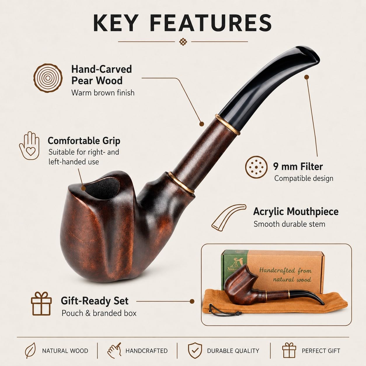 Dr. Watson - Pipa de Tabaco, Serie Coleccionable, Tallada a Mano de Madera de Peral, Compatible con Filtro de 9 mm (Dalí)