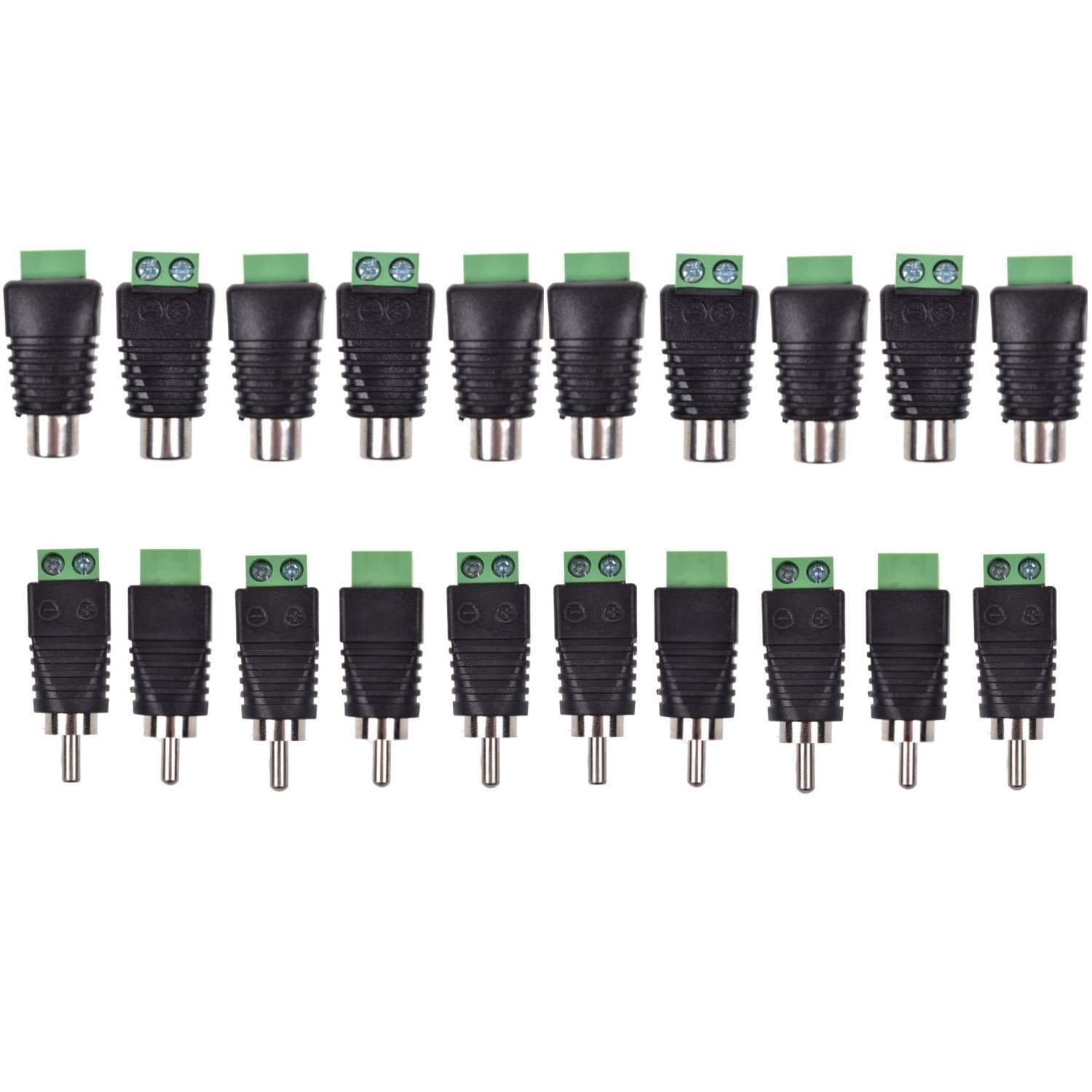 Lemoy 20-Pack Phono RCA Male and Female Plug to AV Screw Terminal Audio/Video Connector Adapter (10 Male & 10 Female)